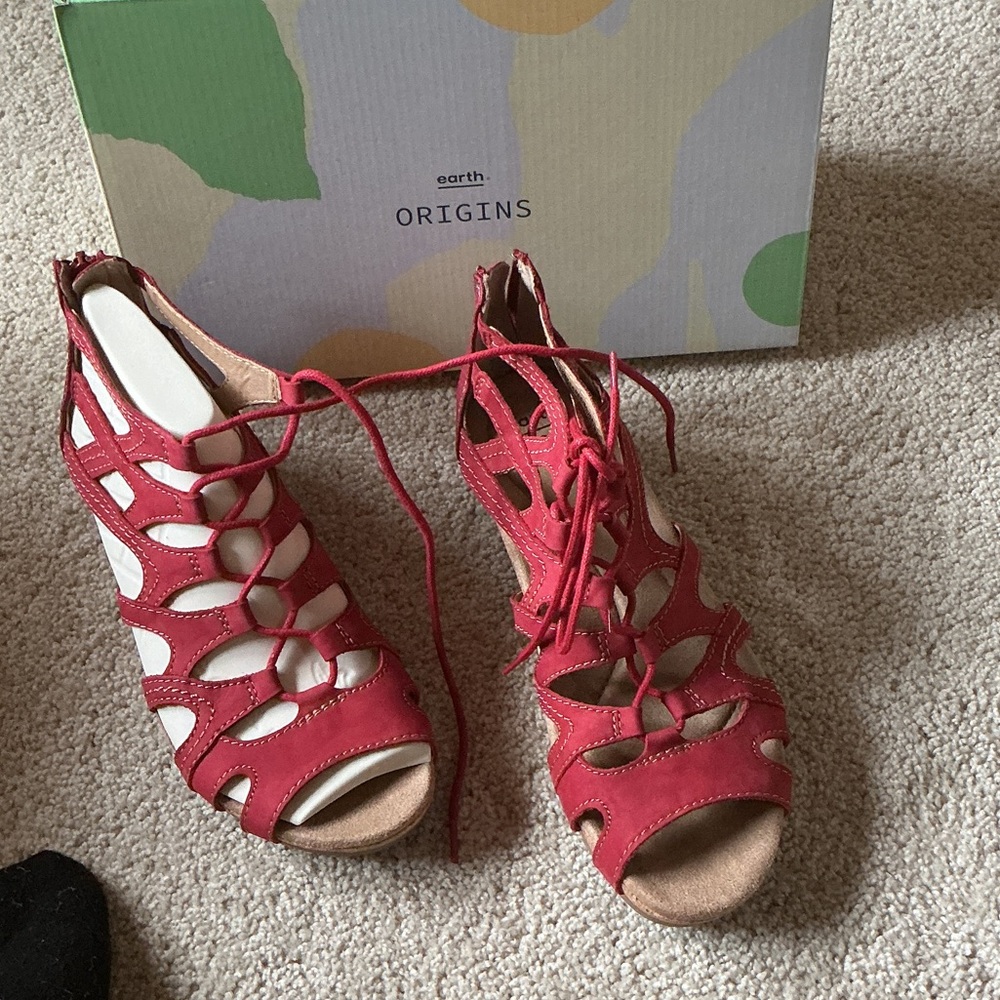Earth Origins Red Lace-Up Sandals